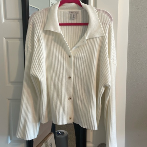 White button down sweater. Super soft and cozy. Worn once. Size large - Picture 1 of 6